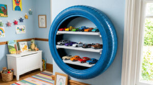 Turned an Old Tire Into a Toy Car Display Shelf